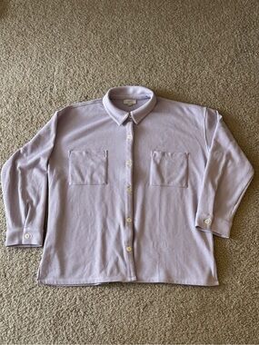 LOFT Lavender Oversized Soft Button-Front Shirt
